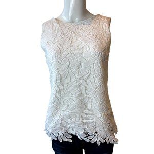 ART Womens Lace Blouse Top Back Keyhole Sleeveless Round Neck White Size S